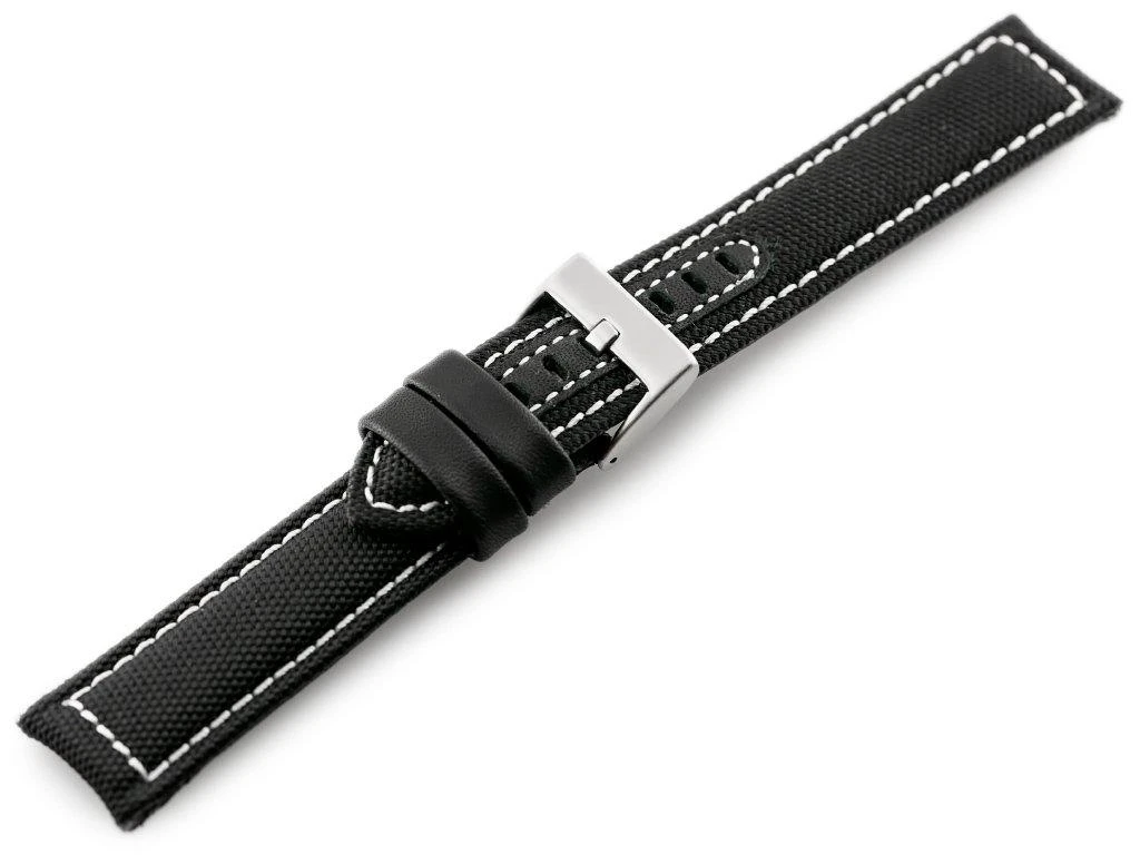 Pacific W34 leather watch strap - PREMIUM - juodas/baltas - 22mm