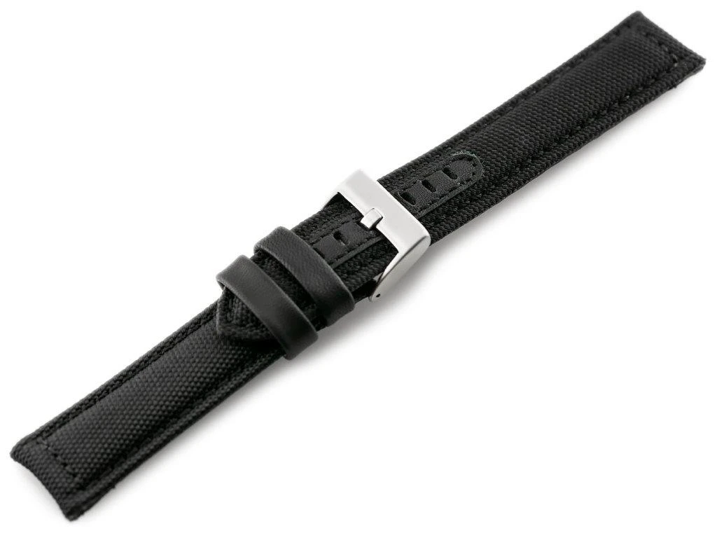Pacific W34 leather watch strap - PREMIUM - juodas/juodas - 22mm