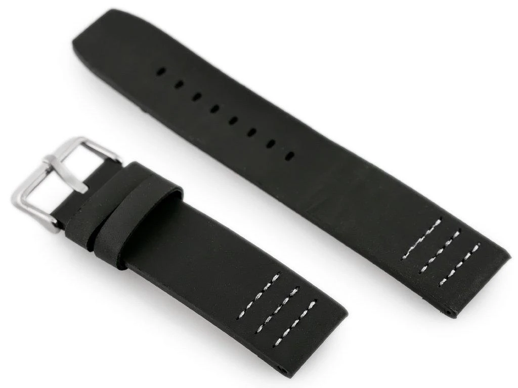 Pacific W39 leather watch strap - juodas/baltas 22mm