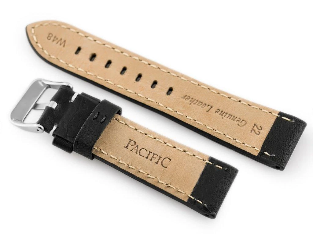 Pacific W48 leather watch strap - PREMIUM - juodas/baltas - 22mm