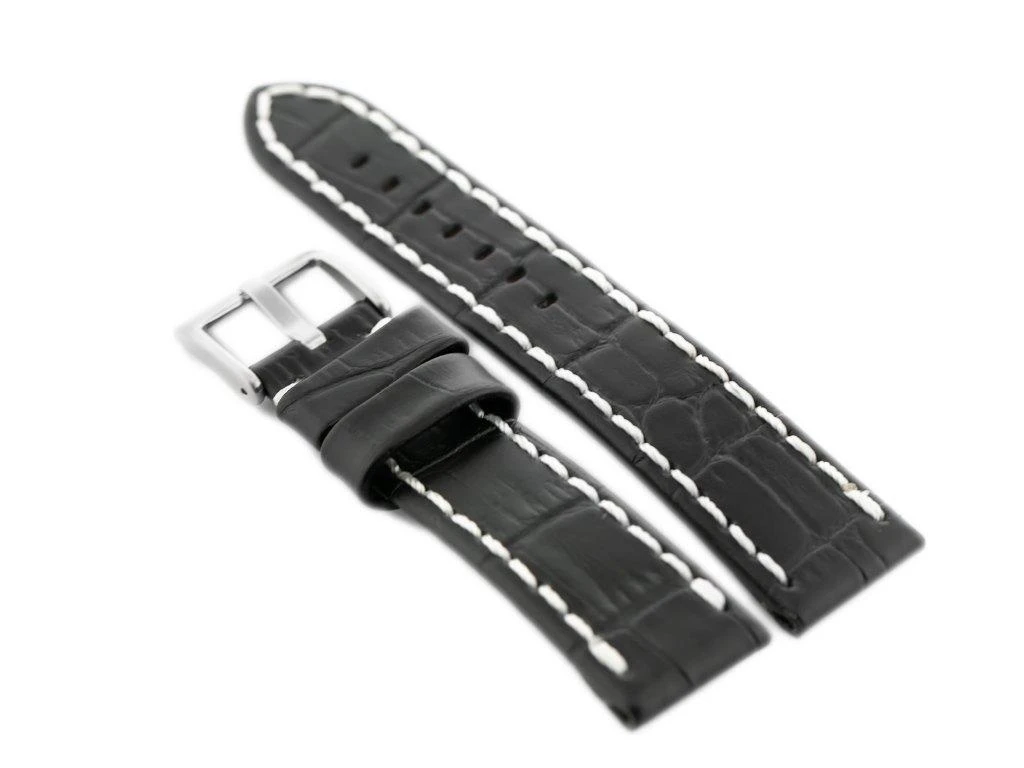 Pacific W49 leather watch strap - juodas/baltas - 24mm