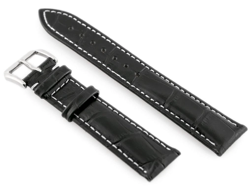 Pacific W64 leather watch strap - juodas/baltas 20mm