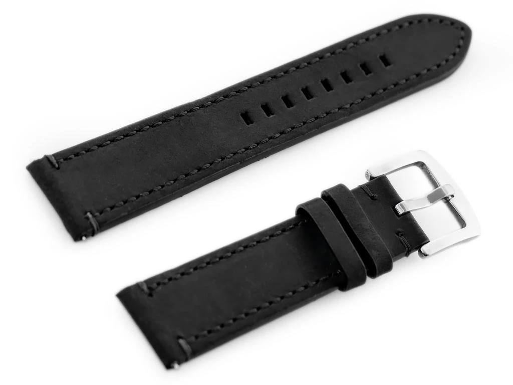 Pacific W72 leather watch strap - juodas/juodas 20mm