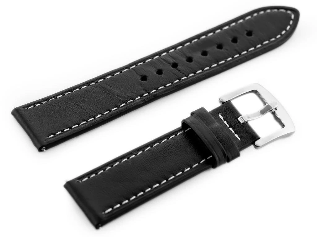 Pacific W81 leather watch strap - juodas/baltas 22mm