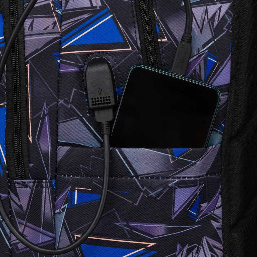 Didelė, įvairiaspalvė poliesterio mokyklinė kuprinė su USB prievadu – Peterson