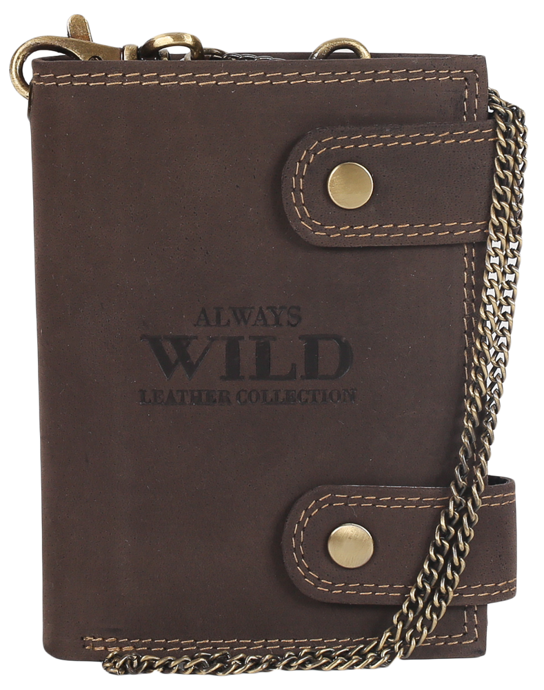 Always Wild Patraukli vyriška odinė piniginė su žalvarine grandinėle. Visada Laukinis