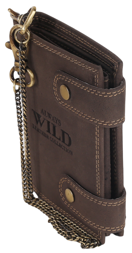 Always Wild Patraukli vyriška odinė piniginė su žalvarine grandinėle. Visada Laukinis