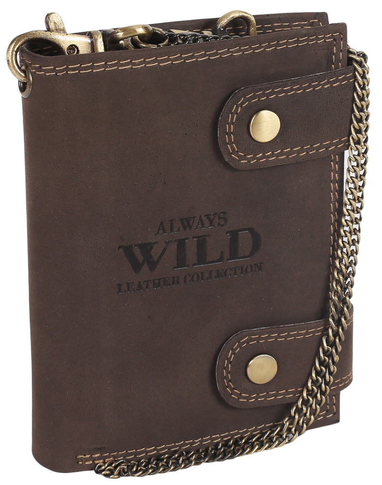 Always Wild Patraukli vyriška odinė piniginė su žalvarine grandinėle. Visada Laukinis