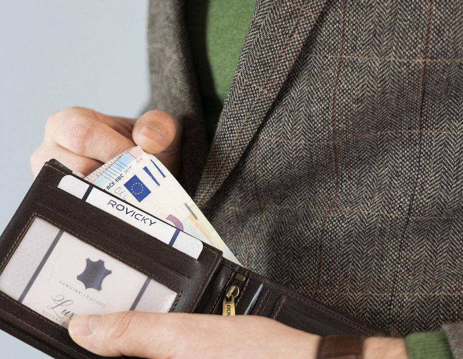 Rovicky Vyriška odinė piniginė su prailginta rankena, natūrali oda, su RFID žyme, elegantiška
