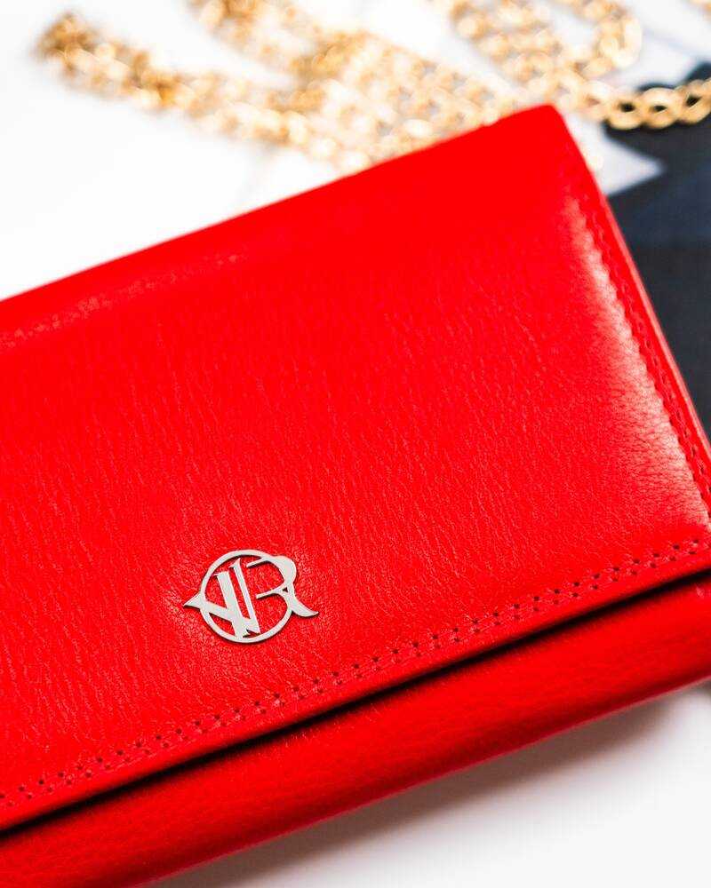Raudona moteriška odinė piniginė su RFID apsauga - Rovicky