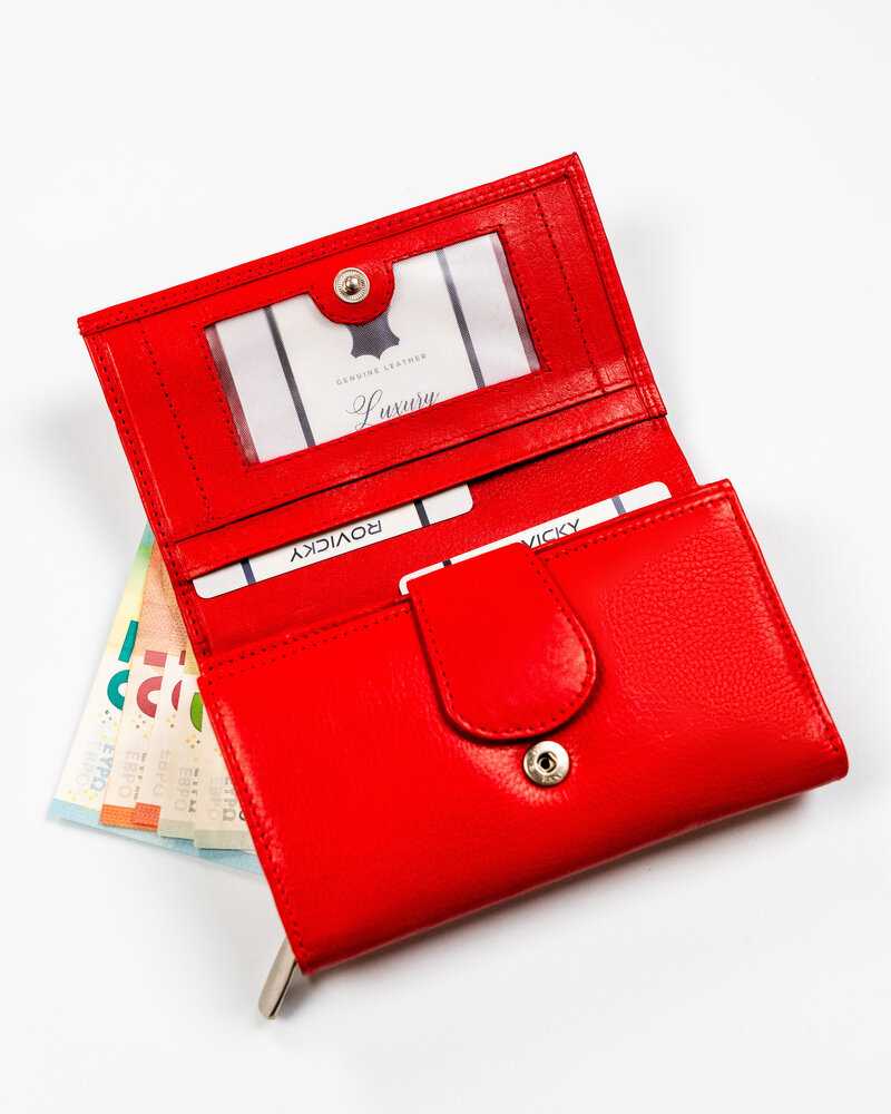 Raudona moteriška odinė piniginė su RFID apsauga - Rovicky
