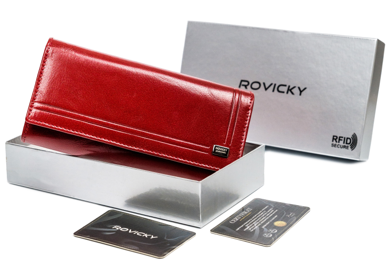 Moteriška odinė kortelių piniginė yra apsaugota RFID Protect. Rovicky