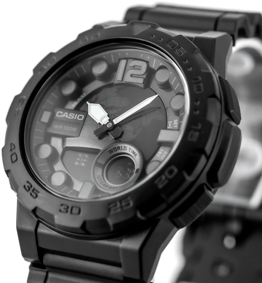 Vyriškas laikrodis CASIO AEQ-100W-1BV (zd070b) - WORLD TIME + BOX