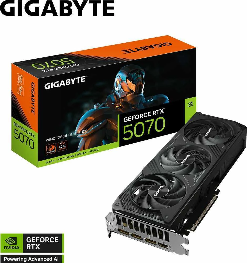 Vaizdo plokštė Gigabyte GeForce RTX 5070 WINDFORCE OC SFF 12G | NVIDIA | 12 GB | GeForce RTX 5070 | HDMI jungtys kiekis 1 | PCI-E 5.0