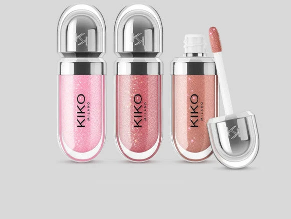 Kiko Milano mini lūpų blizgių rinkinys: 3 drėkinamieji lūpų blizgesiai su apimties suteikiančiu 3D efektu