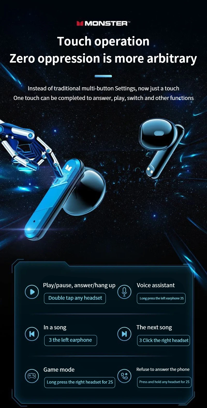 Ausinės MONSTER Airmars XKT09 TWS aprašymas - Prekės nuotrauka