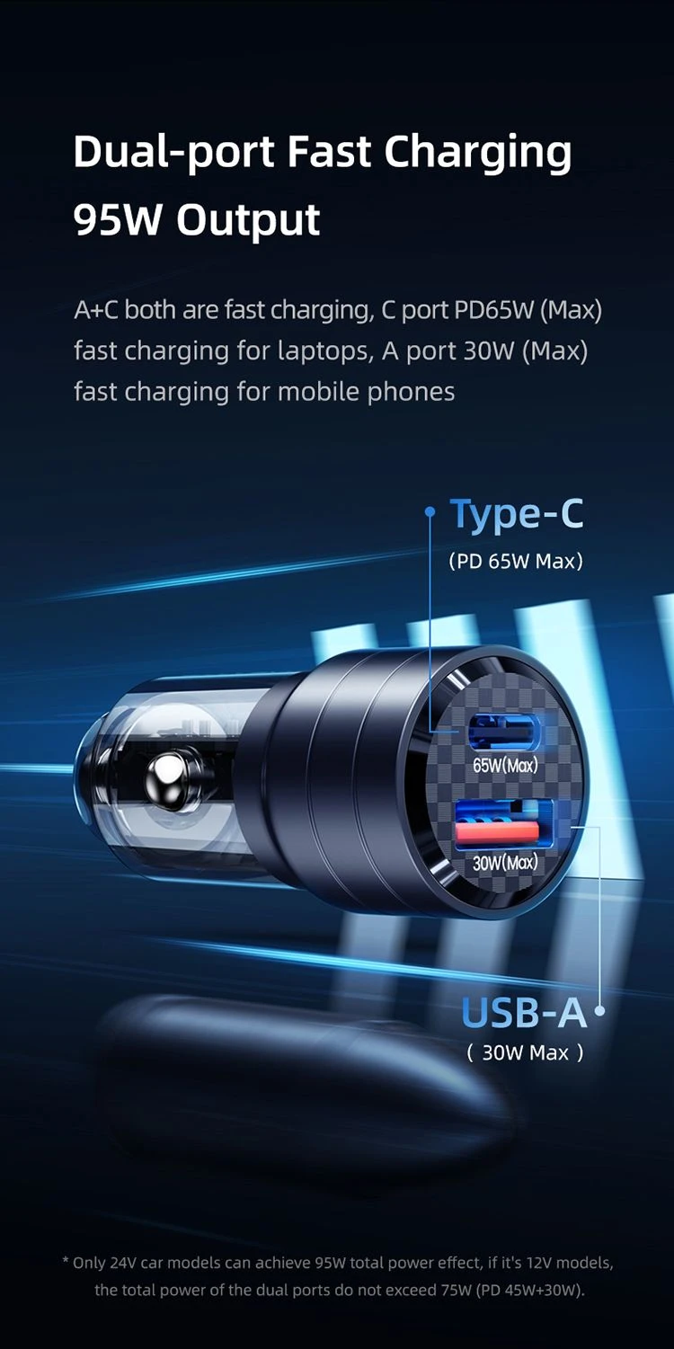 Usams C36 USB A+C 95W greitas automobilinis kroviklis aprašymas - Prekės nuotrauka