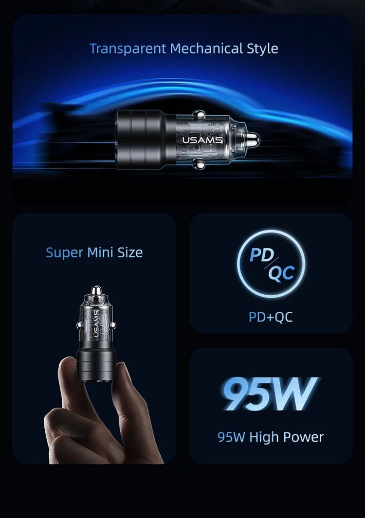 Usams C36 USB A+C 95W greitas automobilinis kroviklis aprašymas - Prekės nuotrauka