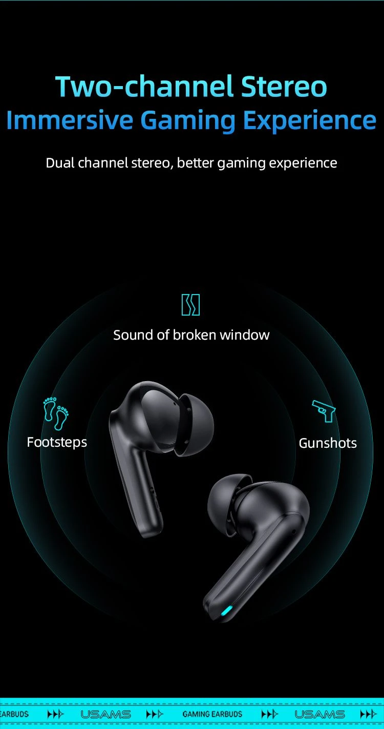 Ausinės Usams XJ13 Dual-mic ENC Gaming TWS, juodas aprašymas - Prekės nuotrauka