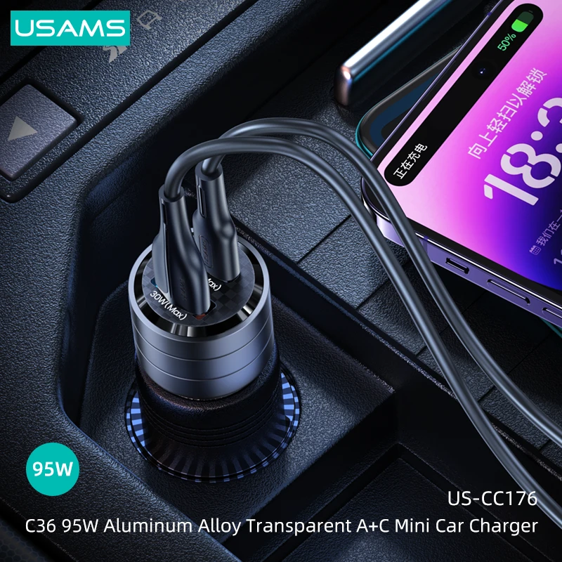 Usams C36 USB A+C 95W greitas automobilinis kroviklis