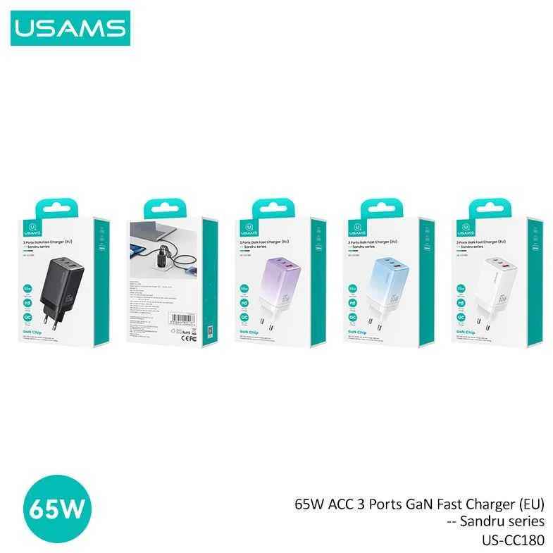 USAMS CC180 65W PD QC USB A+C+C