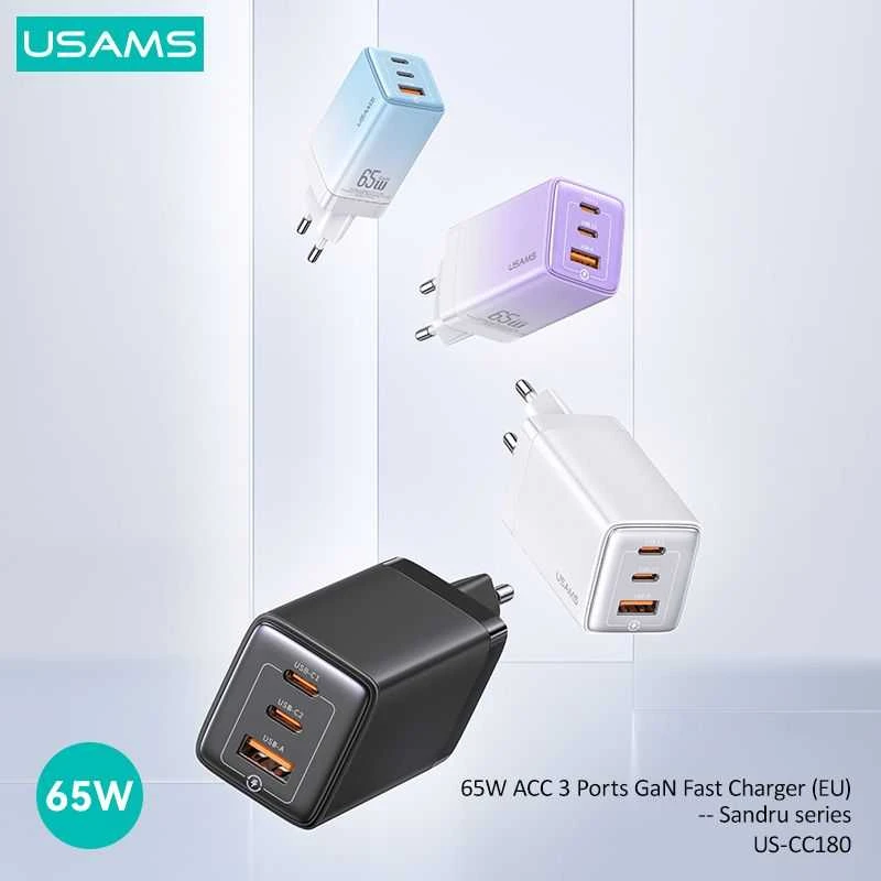 USAMS CC180 65W PD QC USB A+C+C