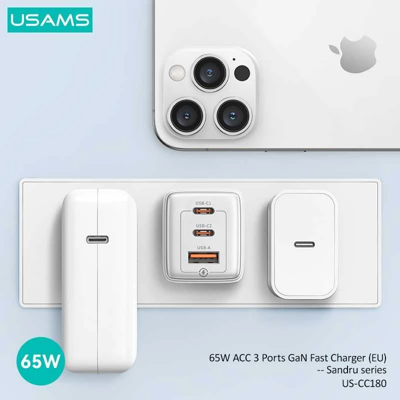 USAMS CC180 65W PD QC USB A+C+C