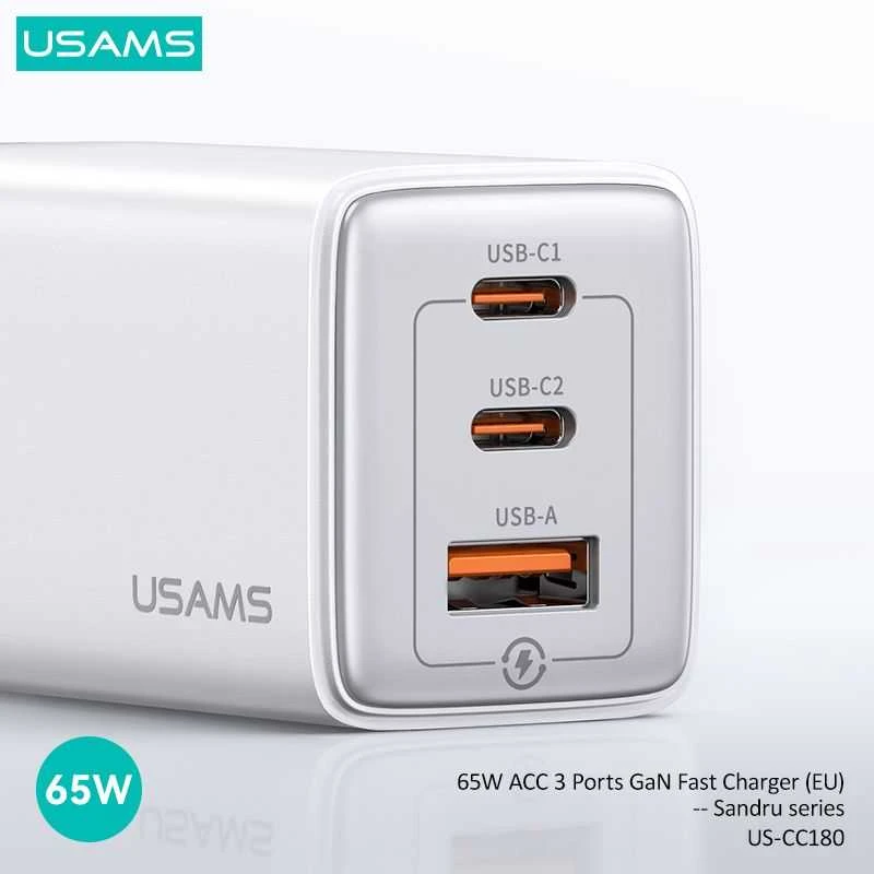 USAMS CC180 65W PD QC USB A+C+C