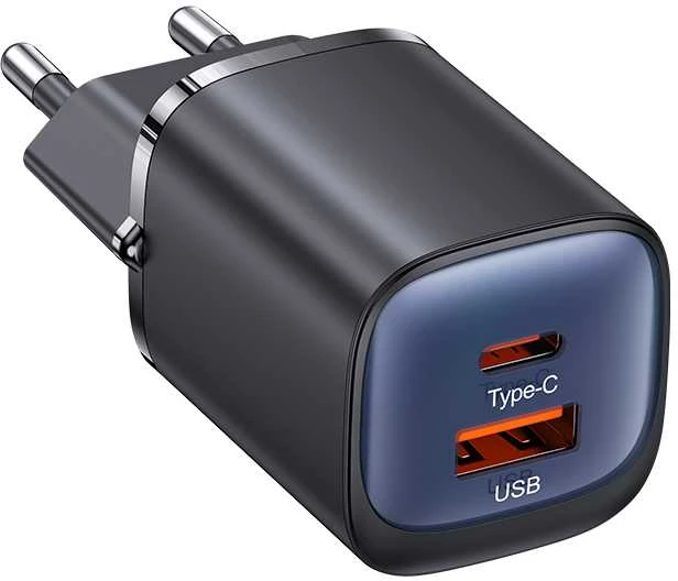 USAMS Laidinis įkroviklis CC254 30W GaNUSB-C/USB-A Fast Charging HC Series juodos spalvos CC254TC01