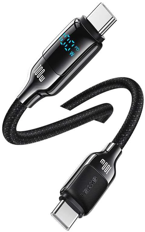 USAMS USB-C į USB-C Kabelis 100W 1.2m Digital Ekranas Zinc Alloy Fast Charging Data Kabelis HX Seri