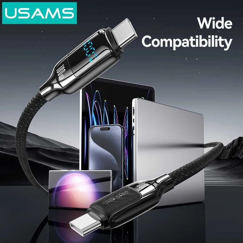 USAMS USB-C į USB-C Kabelis 100W 1.2m Digital Ekranas Zinc Alloy Fast Charging Data Kabelis HX Seri