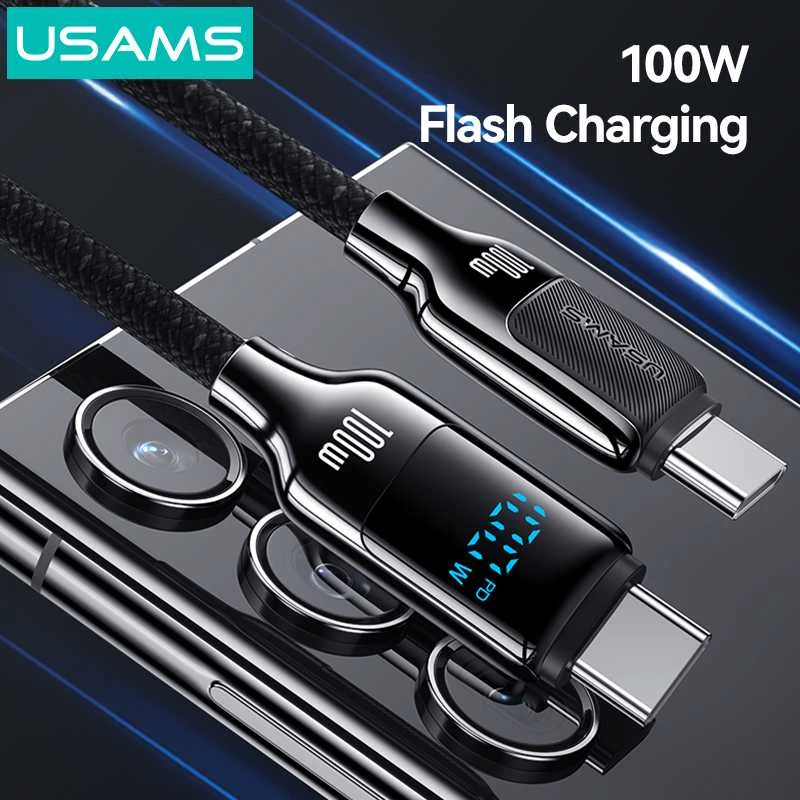 USAMS USB-C į USB-C Kabelis 100W 1.2m Digital Ekranas Zinc Alloy Fast Charging Data Kabelis HX Seri