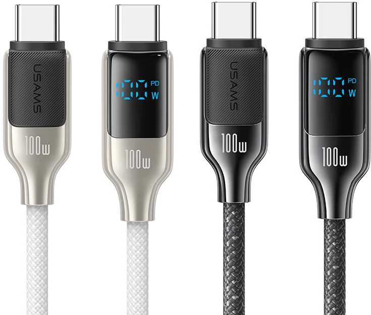 USAMS USB-C į USB-C Kabelis 100W 1.2m Digital Ekranas Zinc Alloy Fast Charging Data Kabelis HX Seri