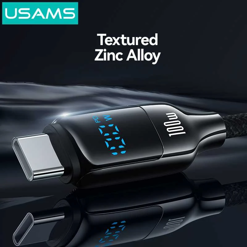 USAMS USB-C į USB-C Kabelis 100W 1.2m Digital Ekranas Zinc Alloy Fast Charging Data Kabelis HX Seri