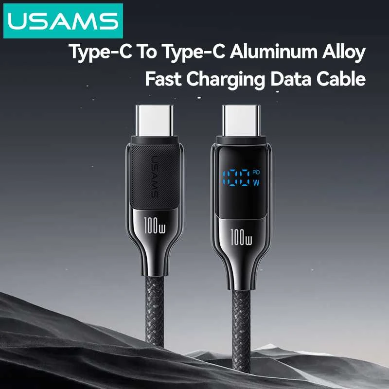 USAMS USB-C į USB-C Kabelis 100W 1.2m Digital Ekranas Zinc Alloy Fast Charging Data Kabelis HX Seri