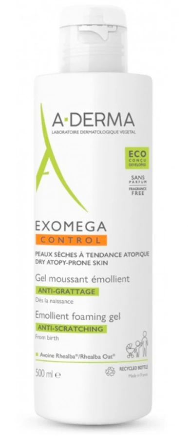 A-Derma Exomega Control Emolient 2in1 valomasis gelis kūnui ir plaukams, 500 ml