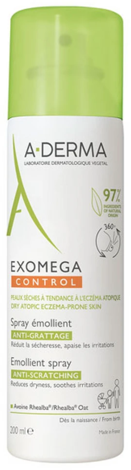 A-Derma Exomega Control Purškiklis purškiamas veido ir kūno emolientas sausai odai, 200 ml