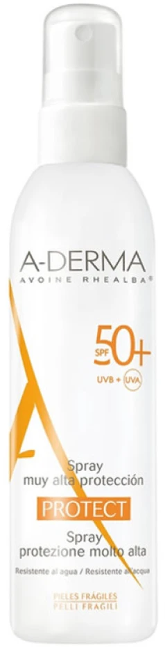 A Derma "Aderma Protect Purškiklis" labai aukštos apsaugos nuo saulės purškalas SPF 50+ 200ml