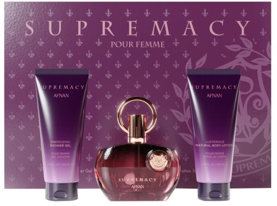 Afnan Supremacy Violet EDP kvepalų vanduo moterims, 100 ml + dušo želė, 100 ml + drėkinamasis kūno losjonas, 100 ml