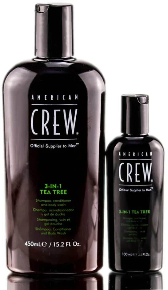 „American Crew 3in1 Tea Tree“ šampūnas, kondicionierius ir prausiklis kūnui, 100 ml