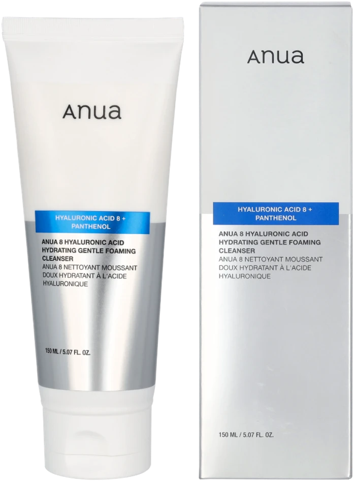 Anua 8 Hyaluronic Acid Hydrating Gentle Foaming Valiklis valomosios veido putos, 150 ml