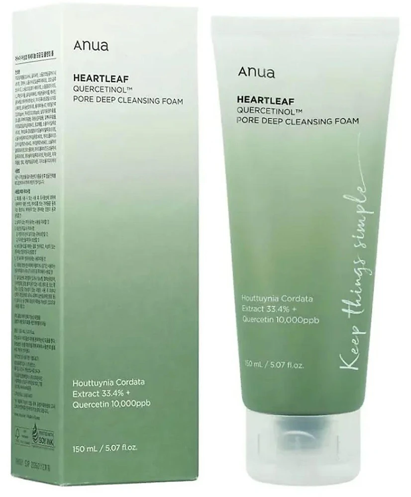 Anua Heartleaf Quercetinol Pore Deep Cleansing Foam Putojantis giliai poras valantis veido prausiklis, 150 ml
