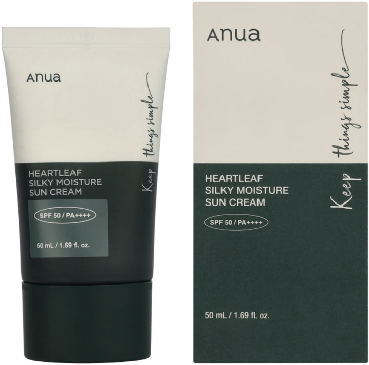 Anua Heartleaf Silky Moisture Sun Cream SPF50+ PA++++ Apsauginis kremas nuo saulės, 50 ml