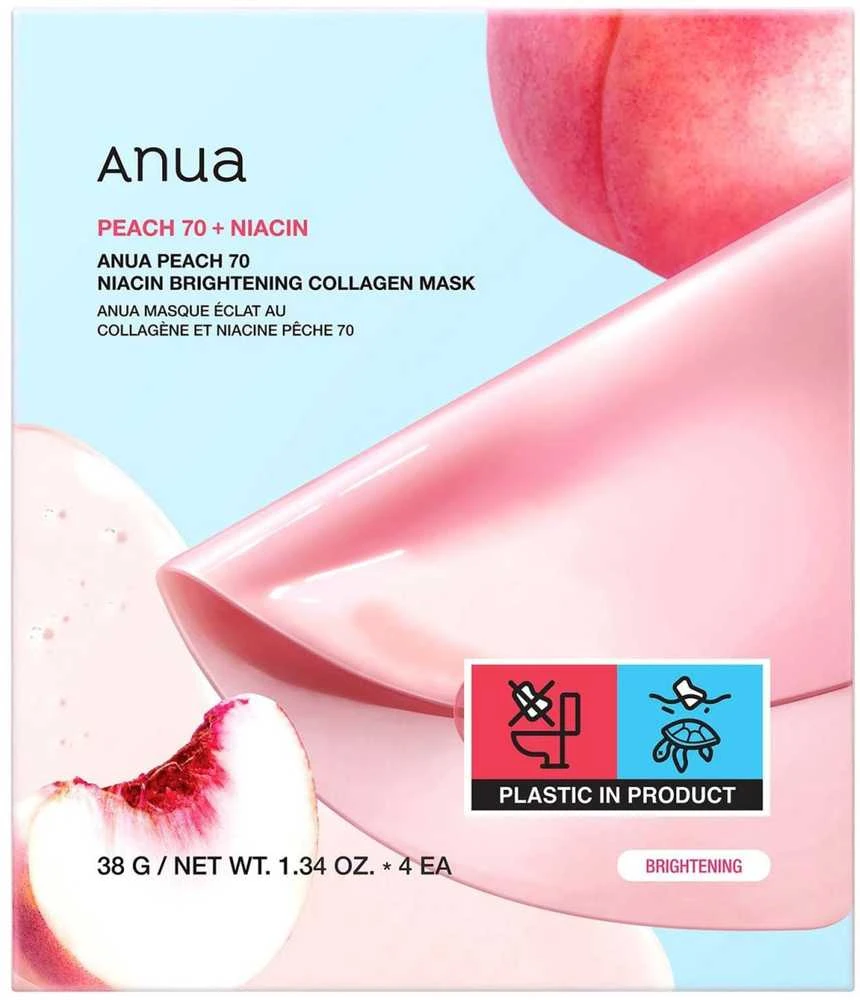 Veido kaukė Anua Peach 70+Niacin Brightening Collagen Mask 38 g 4 vnt.
