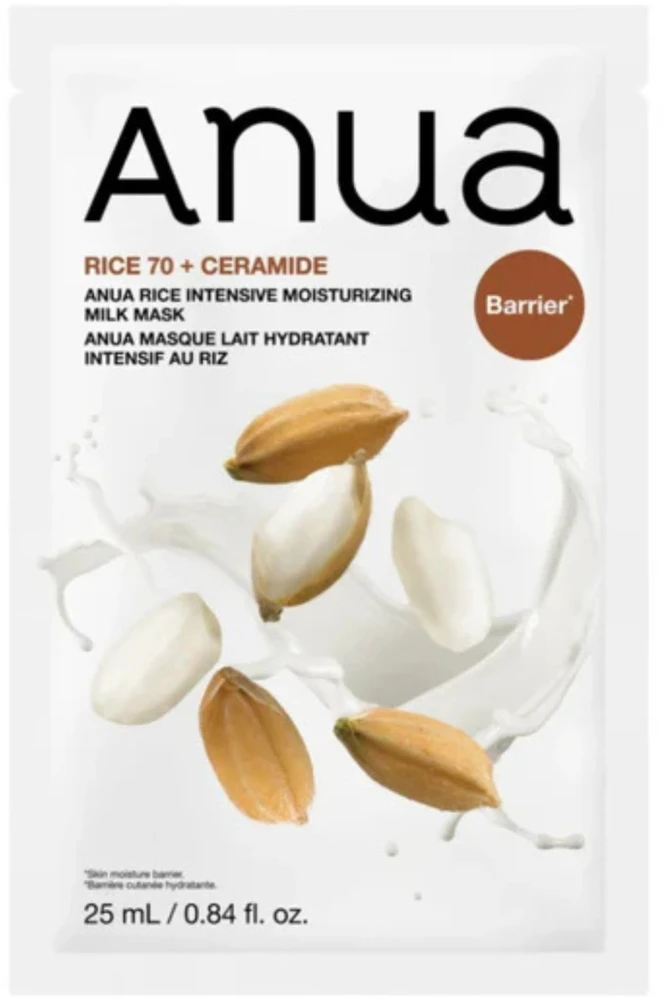 Anua Rice 70 Intensive Moisturizing Milk Mask drėkinamoji veido kaukė, 25 ml