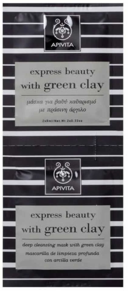 "Apivita Beauty Express" giliai valanti veido kaukė su žaliuoju moliu 2x8ml