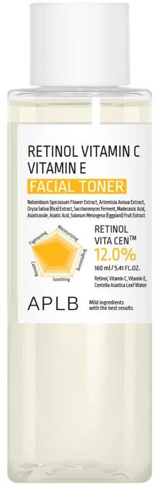 APLB Retinol Vitamin C Vitamin E Facial Toneris veido tonikas, 160 ml
