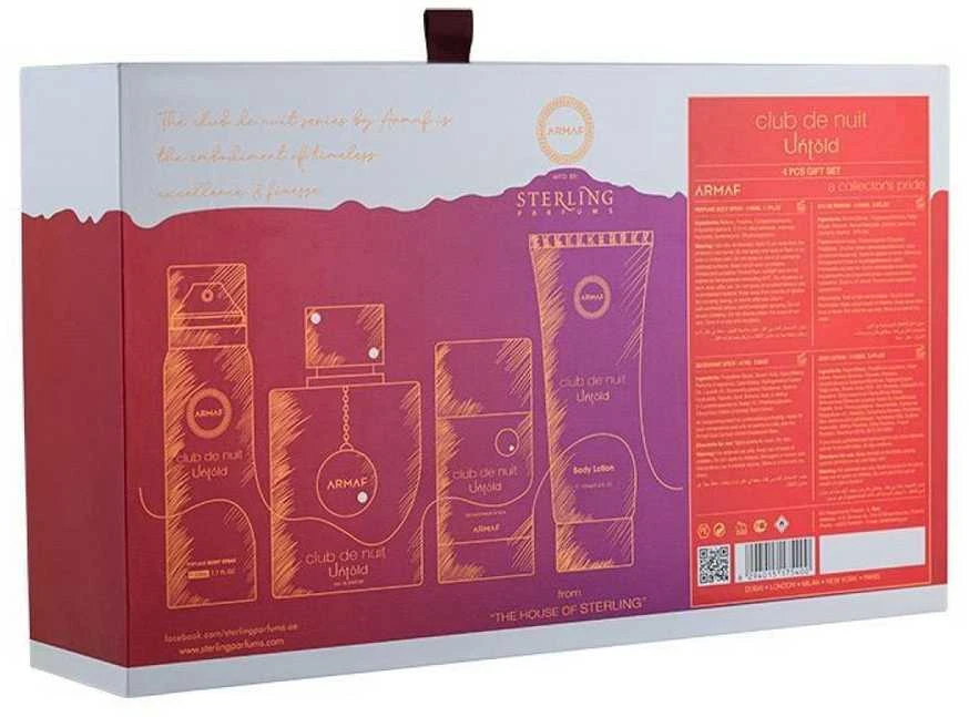 „Armaf Club De Nuit Untold“ – EDP 105 ml + kūno losjonas 100 ml + kietas dezodorantas 75 g + kūno purškiklis 50 ml