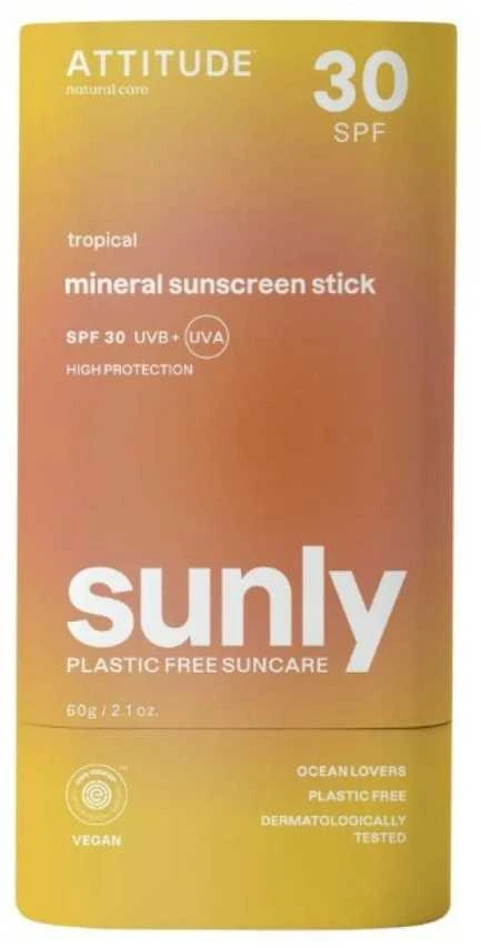 Attitude Mineralinė apsauginė lazdelė kūnui Tropical SPF 30 Sunly (Mineral Sunscreen Stick) 60 g