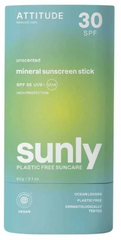 Attitude Mineralinė apsauginė lazdelė kūnui be kvepalų SPF 30 Sunly (Mineral Sunscreen Stick) 60 g
